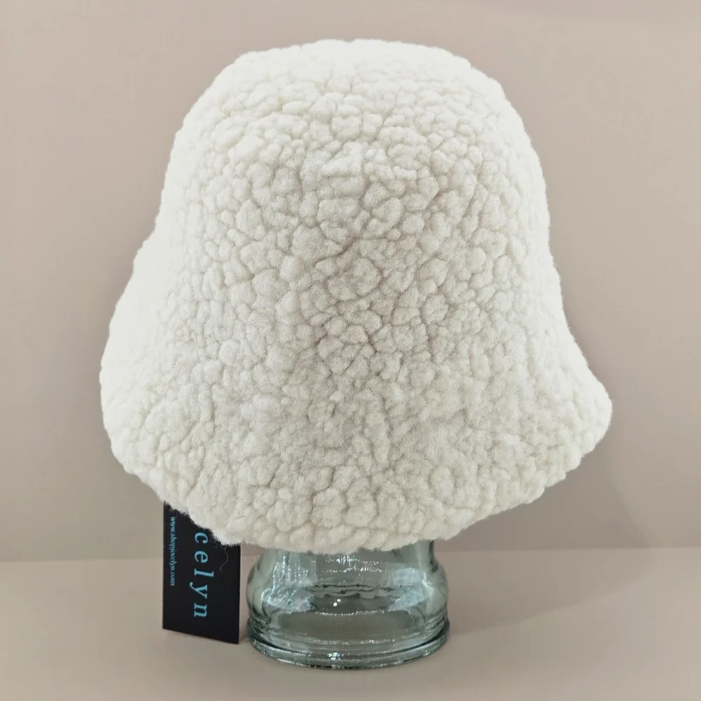 Jocelyn Bucket Hat Ivory Sherpa Faux Shearling Cottagecore Fall Winter Outdoor